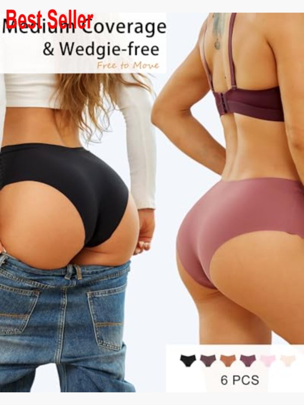 High Waisted Seamless Underwear No Show Panties Cheeky Scalloped Edge Bikini - Picture 3 of 7
